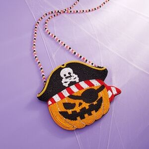 Orange Pumpkin Pirate Mini Beaded Crossbody Bag Purse Jack O'Lantern Halloween